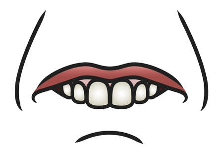 Illustration of a cartoon mouth biting it s bottom lip のイラスト素材