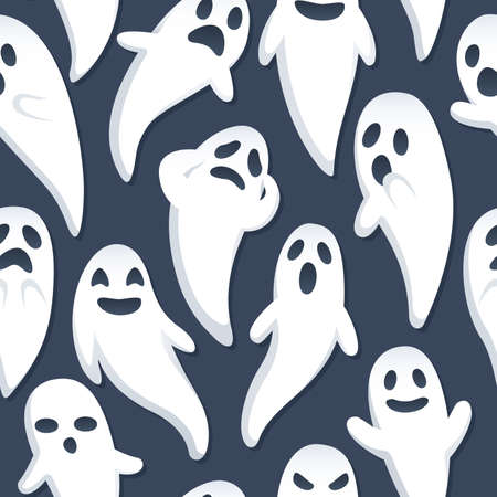 A Halloween themed background depicting ghosts with various expressions and poses  Seamlessly   repeatable のイラスト素材