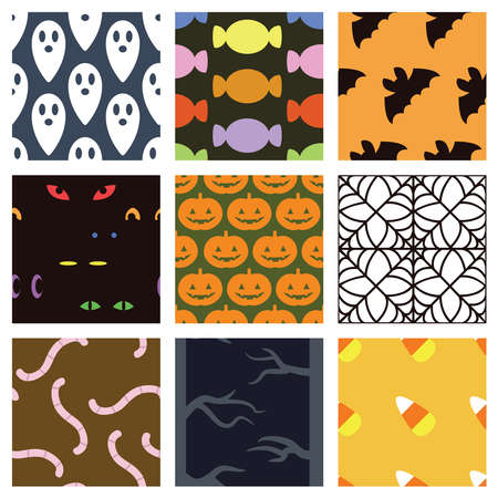 A collection of 9 simple Halloween backgrounds. Seamlessly repeatable.のイラスト素材