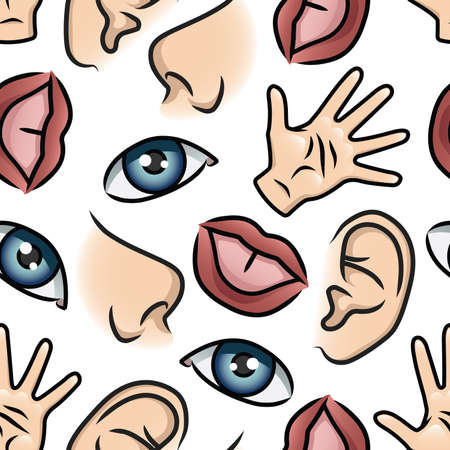 Pattern depicting illustrations of the five senses. のイラスト素材