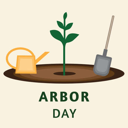 Vector illustration for arbor day; Seedling, watering can and shovelのイラスト素材