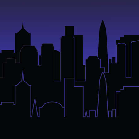 Silhouette of the night city. Vector illustration of urban landscape in flat styleのイラスト素材