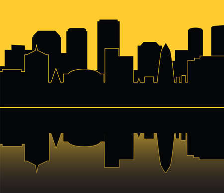 Silhouette of city on yellow background Vector illustration of urban landscape in flat styleのイラスト素材