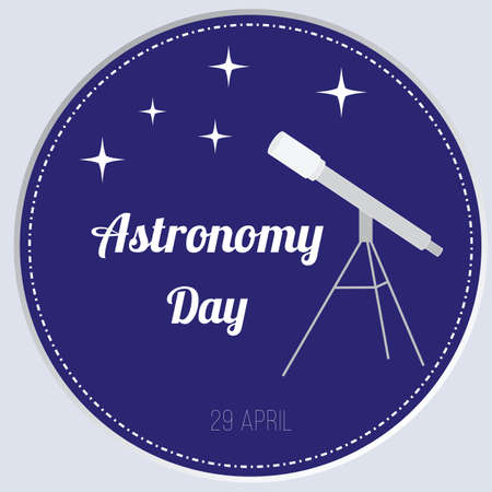 Vector illustration of astronomy day. Telescope and stars on a blue background. Flat styleのイラスト素材