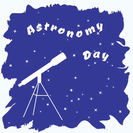 Vector illustration of astronomy day. Telescope and stars on a blue background.のイラスト素材