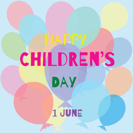 International children's day. Card colorful balloons on a blue backgroundのイラスト素材