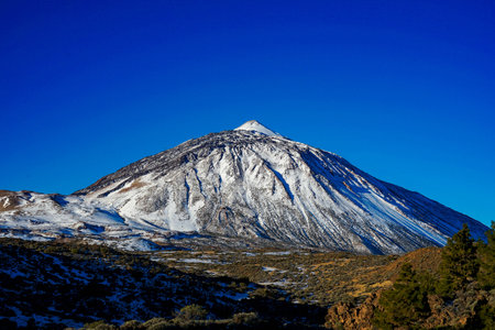 The snowy Teide volcano, in Tenerife. It is the highest peak in Spain.の写真素材