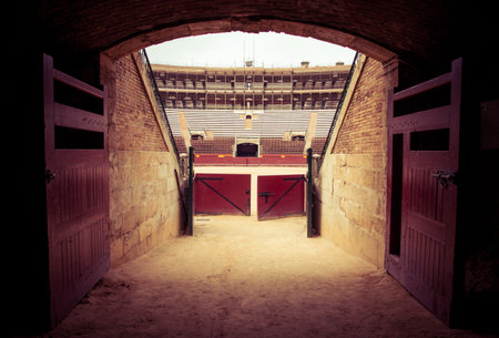 Valencia, Spain - October 24, 2015: Entrance of the Plaza del Toros, a bullfighting arena, that holds 10,500 people, on October 24,2015, in Valencia, Spainのeditorial素材