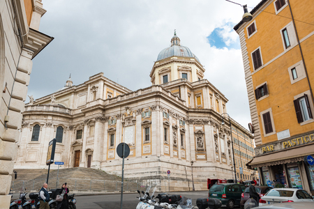 Rome, Italy - February 3, 2017: Street view of Basilica di Santa Maria Maggiore (Basilica of Saint Mary Major), as seen from Via di S. Maria Maggiore,  on February 3, 2017 in Rome, Italyのeditorial素材