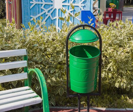 Trash can in the park to maintain cleanliness in the parkの写真素材