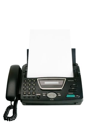 Fax machine with document isolated over white backgroundの写真素材