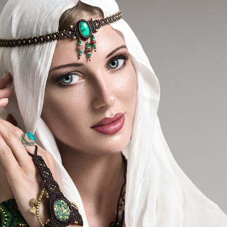 Portrait of young beautiful woman arabic style fashion lookの写真素材