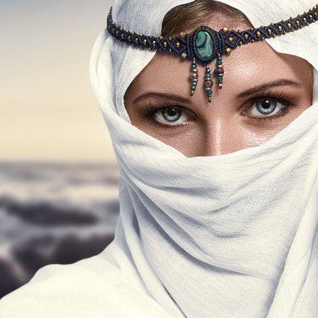 Portrait of young beautiful woman arabic style fashion lookの写真素材