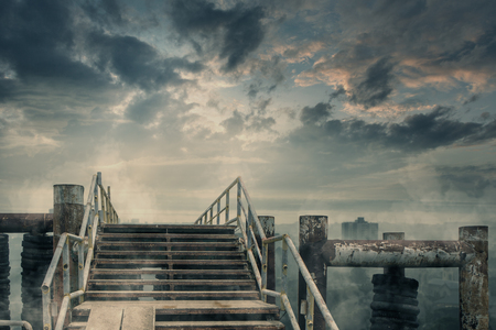 Apocalyptic digital art of ruined abandoned cityの写真素材