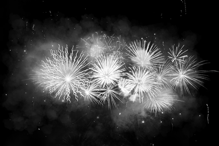 Digital composite of fireworks blast isolated on black backgroundの写真素材