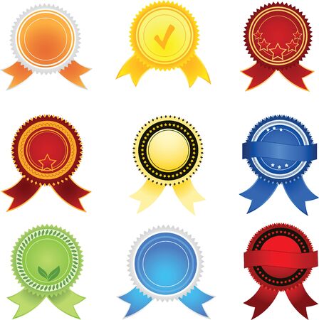 Collection of premium, quality tag labels. Star burst shaped badge with retro vintage styled designのイラスト素材