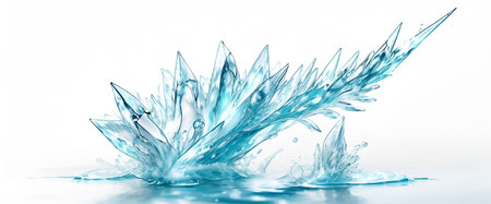 blue water splash isolated on white background image with reflectionの素材