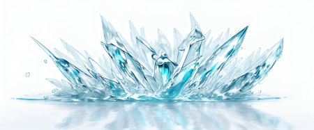 blue water splash isolated on white background image with reflectionの素材