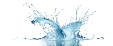 blue water splash isolated on white background image with reflectionの素材