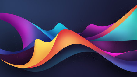 Flowing, colorful abstract waves on dark cosmic background. for modern digital art, graphic design, web backgrounds, and creative projects showcasing vibrancy and motion.の写真素材