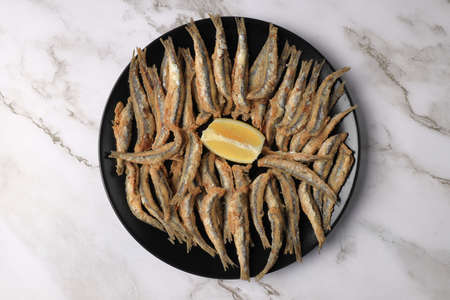 Portion of fried anchovies (Andalusian frying)の写真素材