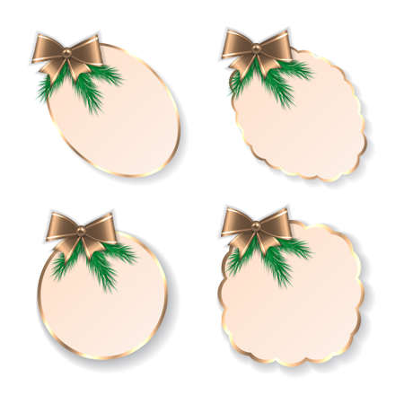 Set of christmas gift cards with gold bowのイラスト素材