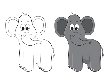 Sketch and figure of an cartoon elephantのイラスト素材