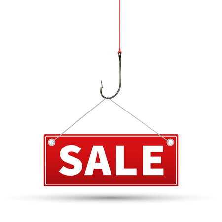 Red tag of sales, which hangs on a hookのイラスト素材