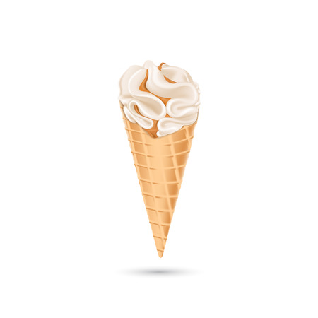 Vanilla ice cream with the condensed milk on a wafer coneのイラスト素材
