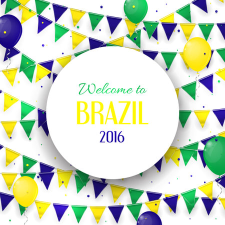 Background with air balloons and with a garland from Brazil flag colors. vector illustration.のイラスト素材