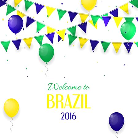 Background with air balloons and with a garland from Brazil flag colors. vector illustration.のイラスト素材