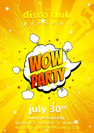 Decorative orange invitation with bomb explosive and abstract elements. Vector banner in a4 size.のイラスト素材