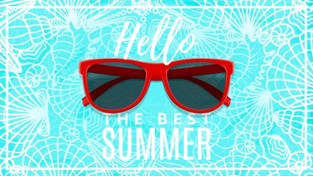 Beautiful pattern with seashells. Vector illustration with text Hello the best summer.のイラスト素材