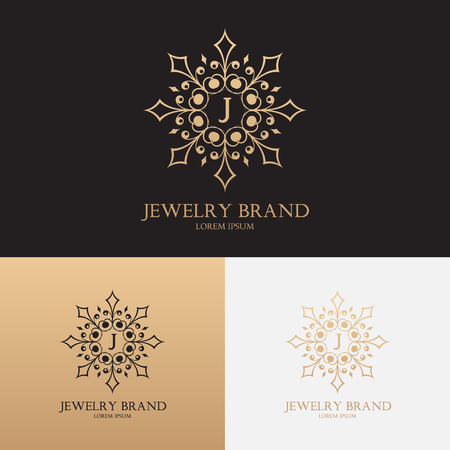 Golden label with frame from floral ornament. Logotype for fashion, beauty, spa, hotel and jewelry industry.のイラスト素材