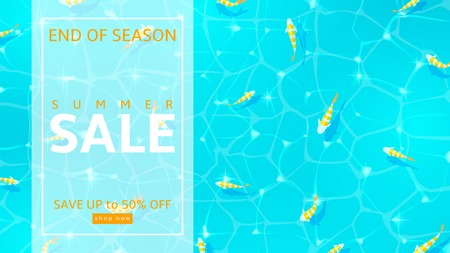 Top view on fish in sea. Vector illustration with special offer of season.のイラスト素材