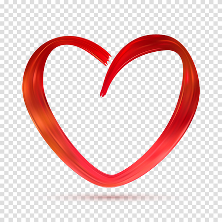 Brush Stroke in the Form of Red Heart Drawn Acrylic Paint. Vector Illustration Template for Festive Card and Holiday Decorarion.のイラスト素材