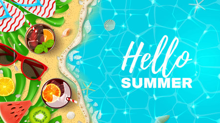 Beautiful banner with inscription Hello Summerのイラスト素材