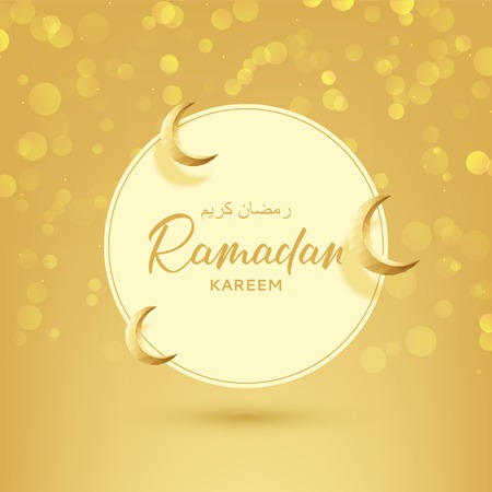 Islamic festive card for Ramadan Kareem. Beautiful festive background with crescents in paper art style. Vector illustration. Translation from Arabic: Ramadan Kareem.のイラスト素材