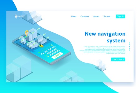 Isometric navigation system banner. Modern Concept of navigator application or taxi service.のイラスト素材