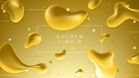 Colorful banner with abstract golden liquid shapes. Trendy vector illustration with geometric symbols. Futuristic composition with fluid shapes.のイラスト素材