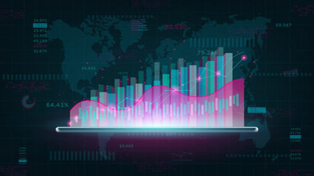 Futuristic virtual hologram of statistics. Abstract Financial Chart. Concept of Digital Stock Market Trading. Vector Illustration with Growing Technology Business Diagrams and Graphs.のイラスト素材