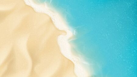 Top view on sea beach. Top view on ocean beach with soft waves. Vector illustration.のイラスト素材