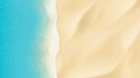 Top view on sea beach. Top view on ocean beach with soft waves. Vector illustration.のイラスト素材