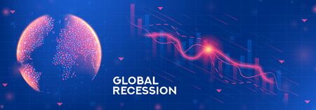 Global recession banner concept. Background concept with falling stock charts and financial diagrams. Vector illustration with 3d world globe on blue background.のイラスト素材