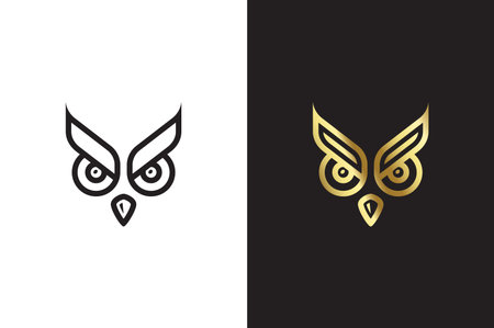 Owl eyes symbol template. Black and golden owl logos isolated on white and black background. vector illustration.のイラスト素材