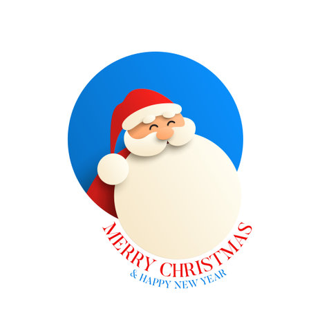 Merry Christmas and Happy New Year card. Smiling funny Santa Claus. Vector illustration with Santa Clause in paper art style. Christmas symbol.のイラスト素材