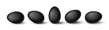 Set of realistic black eggs on white background. Realistic eggs in different positions. Vector illustration with 3d decorative objects for Easter design.のイラスト素材