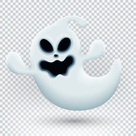 Vector illustration with funny ghost. Realistic ghost isolated on transparent background. Vector illustration of 3d symbol of halloween.のイラスト素材