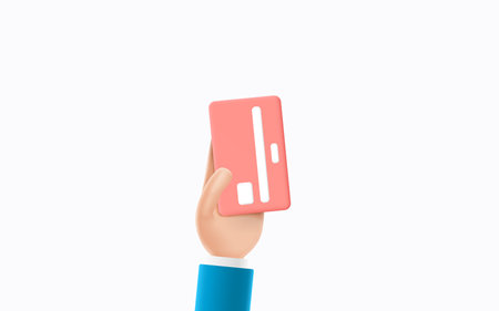 Cartoon hand of businessman holds debit or credit card. Vector illustration of concept of contactless payment or online shopping and online banking. 3d illustration with debit or credit card.のイラスト素材