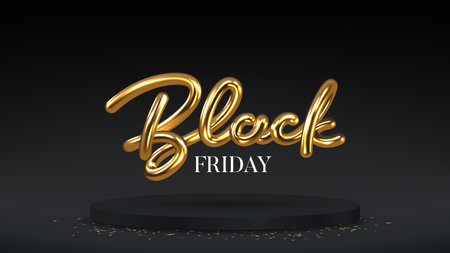 Black Friday Sale banner template. Realistic 3d lettering. Black Friday lettering for decoration promotional discount event. Vector illustration for decoration sale banners, cards, posters, flyers.のイラスト素材